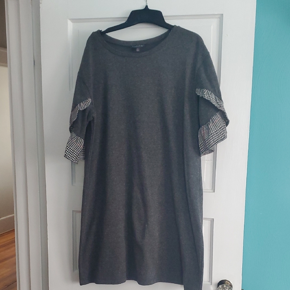 Luxology Gray Mini Dress with Plaid Accents
